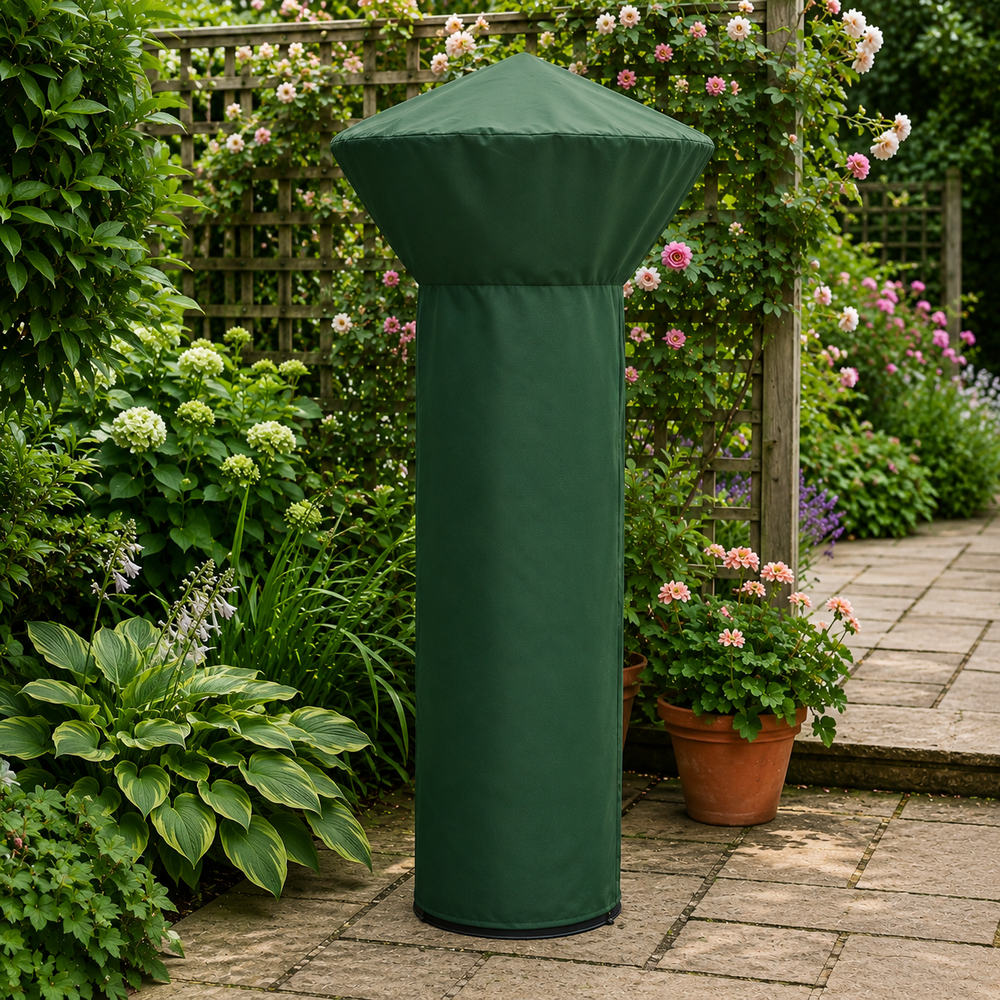 Round Patio Heater Cover – Green/Black – PVC Backed Polyester – All Weather Protection