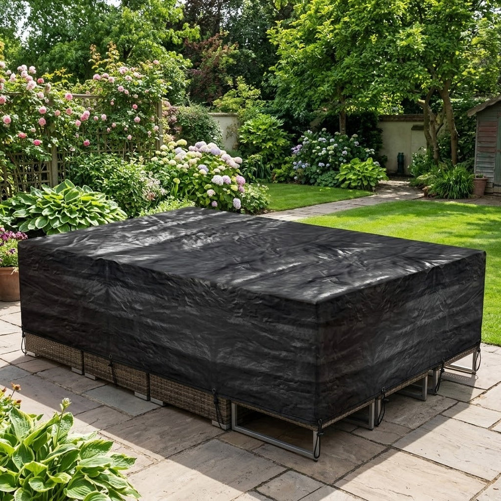 Heavy Duty Large Dining Set Cover – Black – Weatherproof Polyethylene – Outdoor Protection