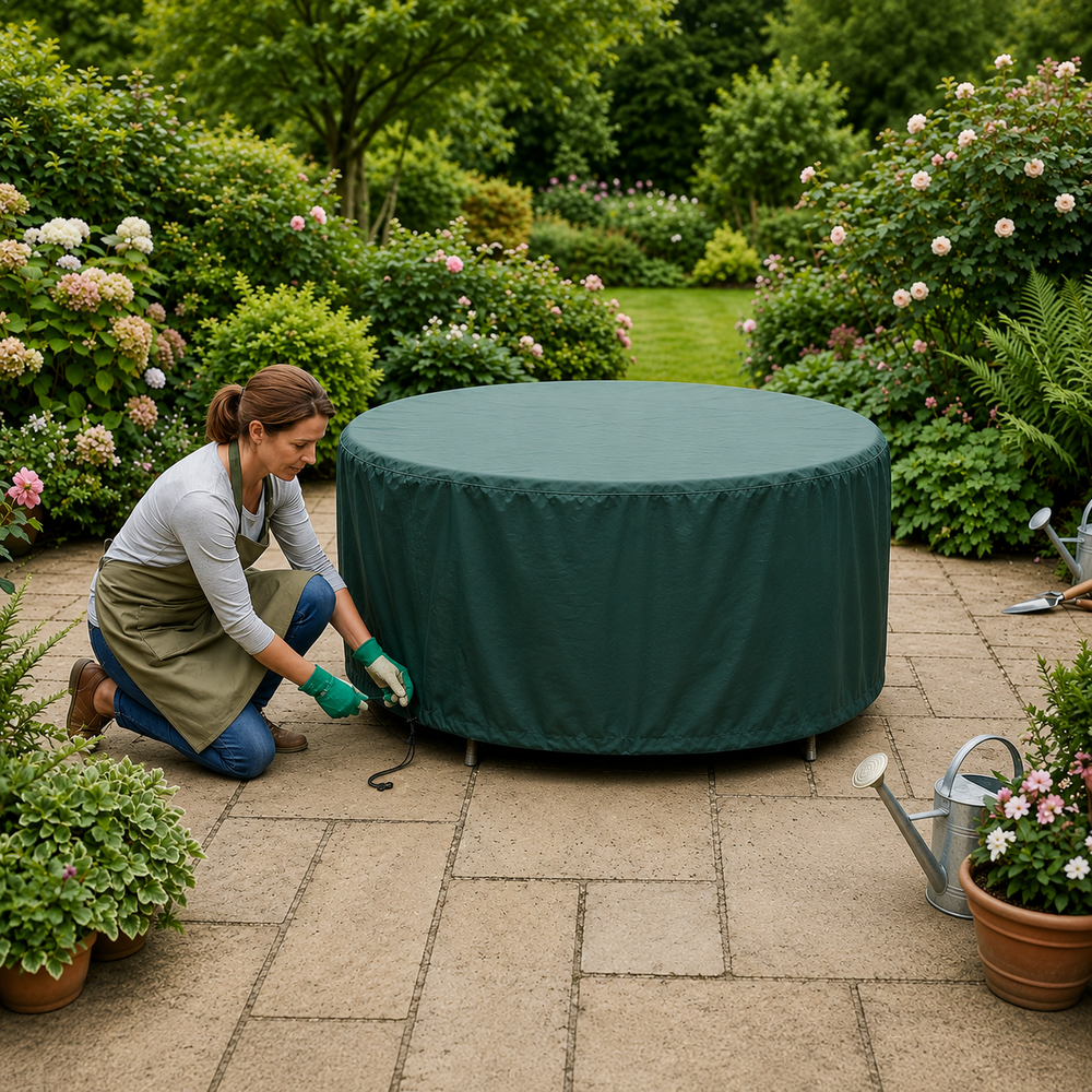 Round Table Cover – 4 Seater Green – Heavy Duty Polyethylene – Outdoor Furniture Protection