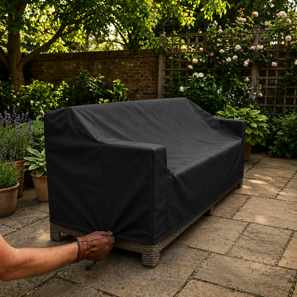 Heavy Duty 2-3 Seater Large Sofa Cover – Black – Polyethylene – Outdoor Protection