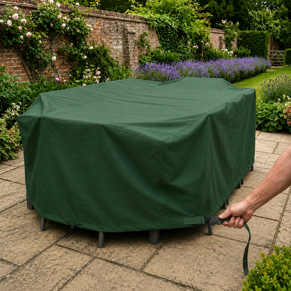 Rectangular Patio Set Cover – 8-10 Seat – Green Polyester – All-Weather Protection