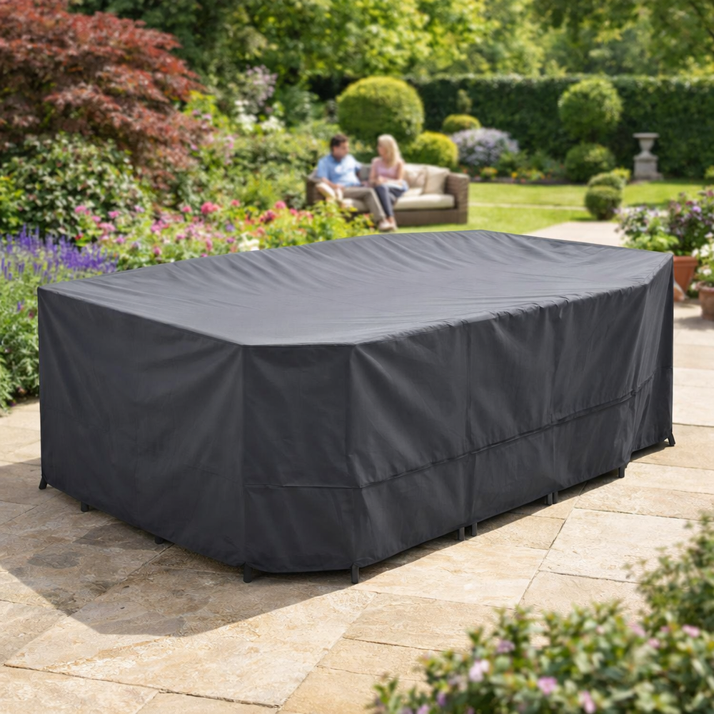 Rectangular Patio Set Cover – 10 Seat – Charcoal Polyester – Outdoor Protection