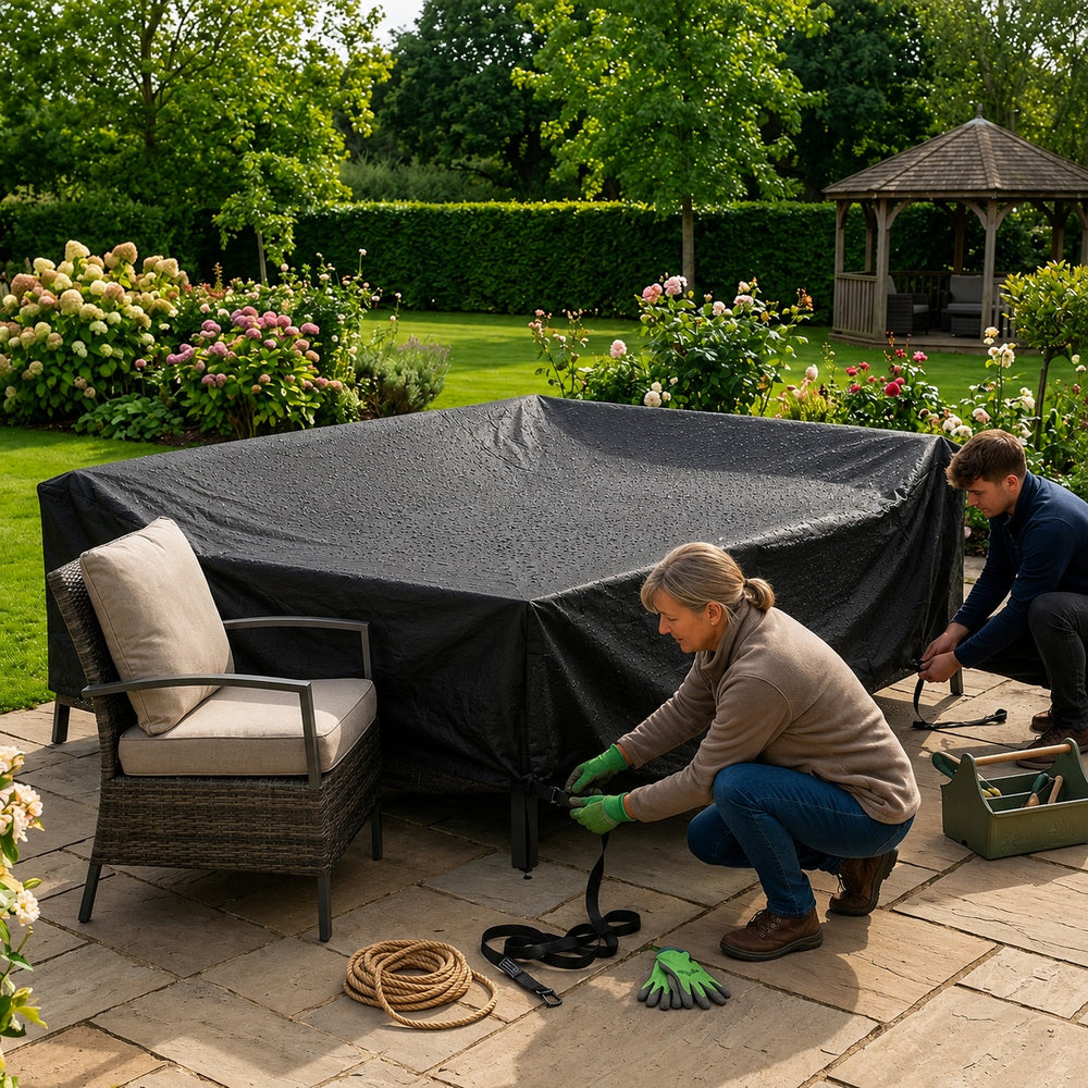 Heavy Duty Large Dining Set Cover – Black – Weatherproof Polyethylene – Outdoor Protection