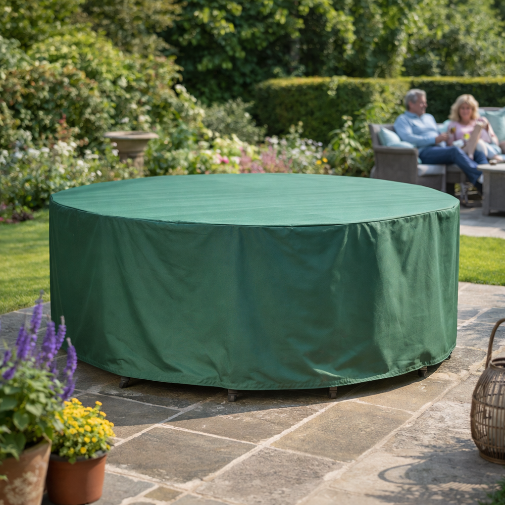 Circular Patio Set Cover – 8 Seat – Green Polyester – Weather Protection