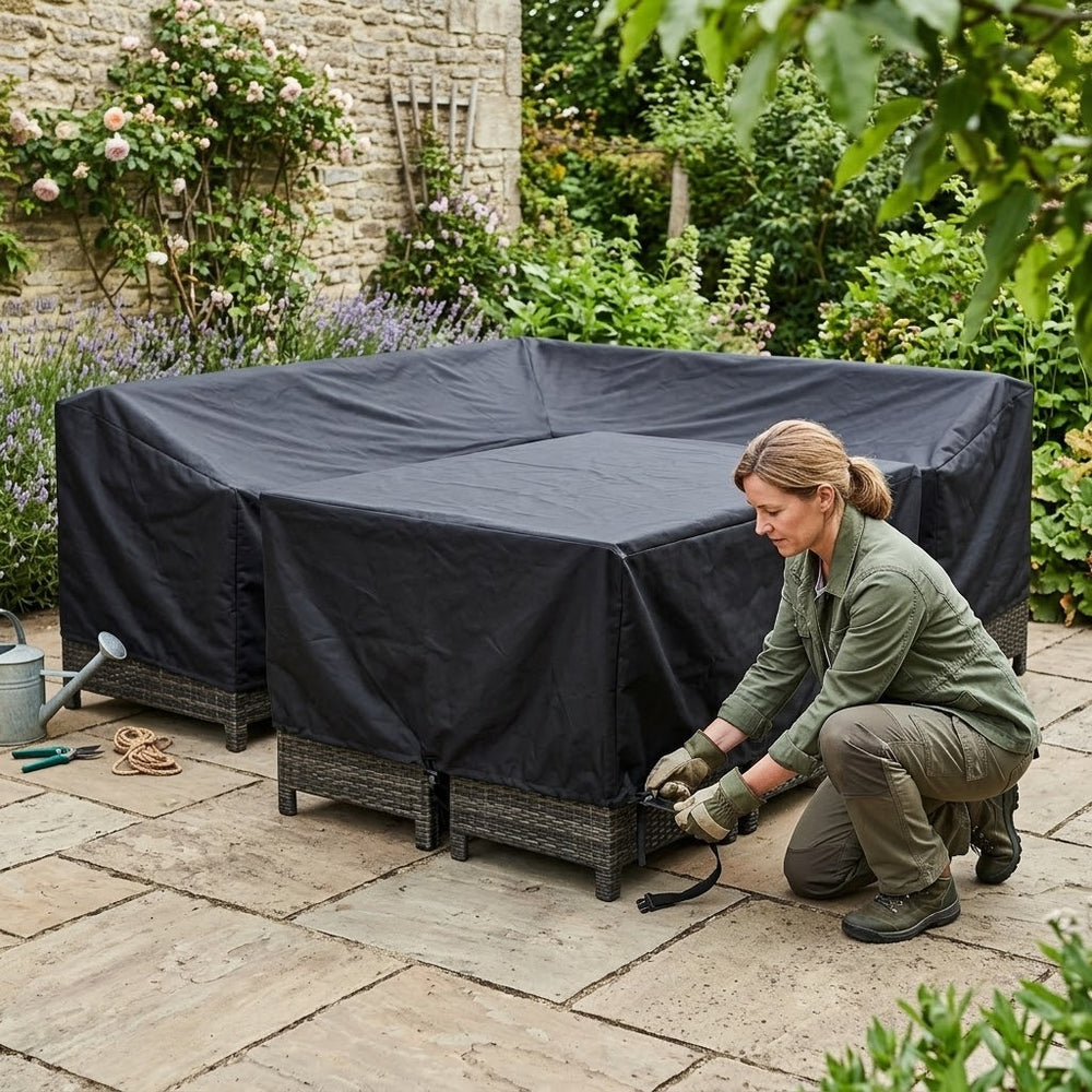 Large Casual Dining Set Cover – Black – Super Tough Waterproof – Outdoor Protection