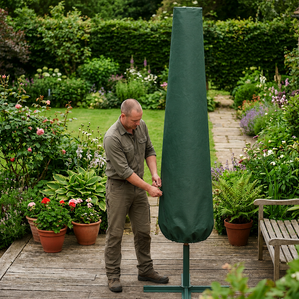 Heavy Duty Parasol Cover – Large Green – Polyethylene Protection – Outdoor Use