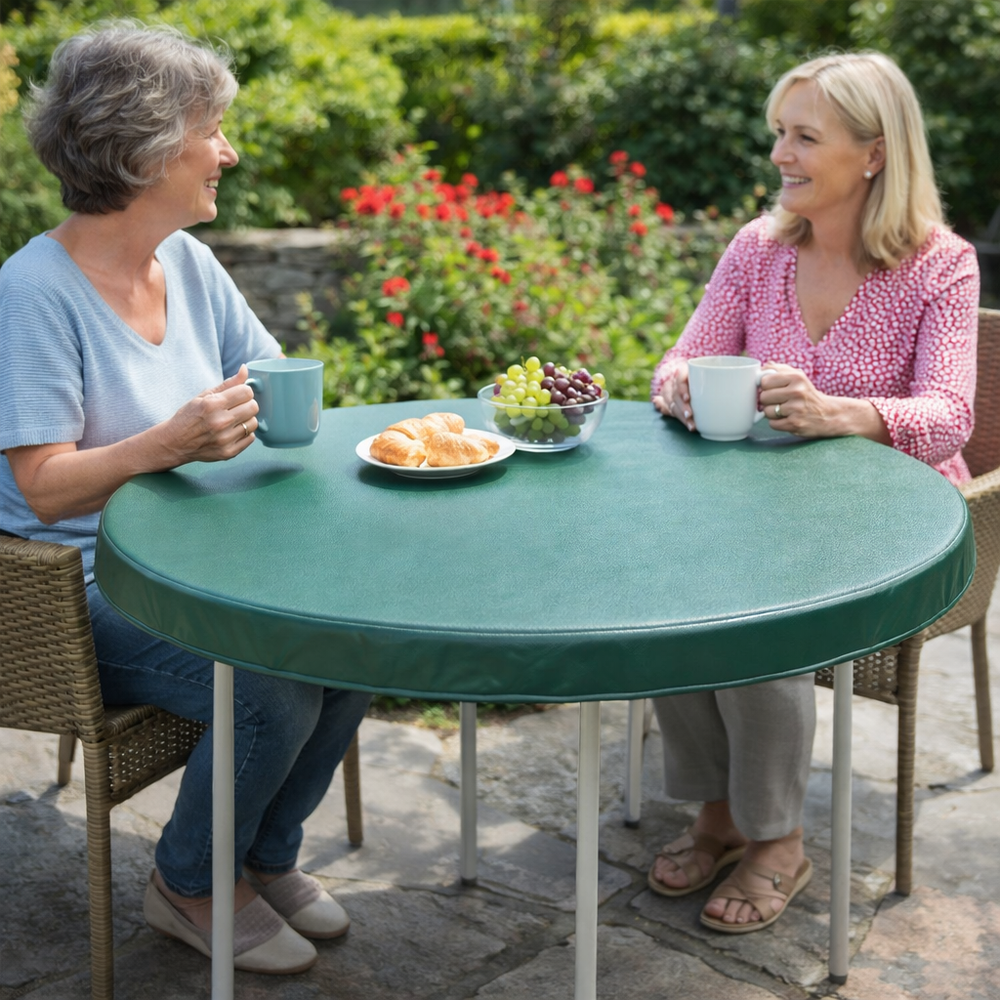 Circular Table Top Cover – 120 cm Green/Black – PVC Backed Polyester – Outdoor Furniture Protection