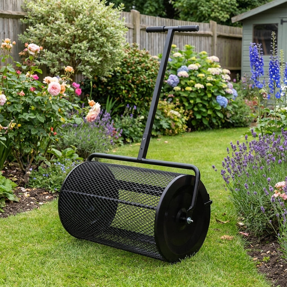 Black Compost and Peat Moss Spreader for Efficient Garden Use