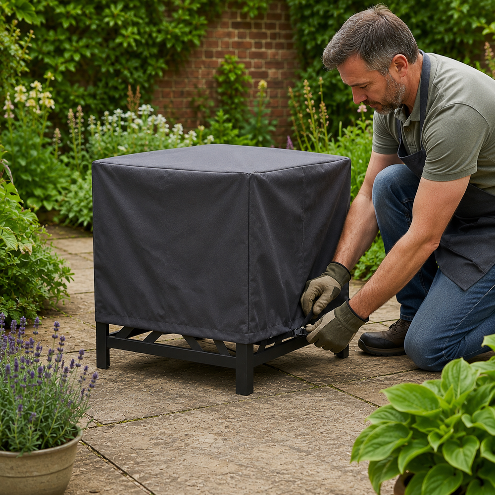 Small Square Fire Pit Cover – Charcoal – Durable Polyester – Outdoor Protection