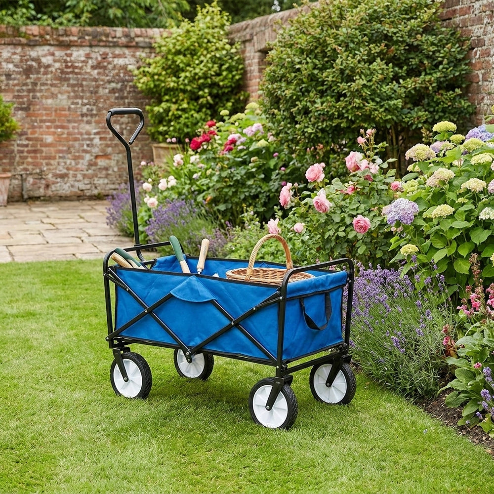 Blue Foldable Garden Trolley for Easy Transport and Storage