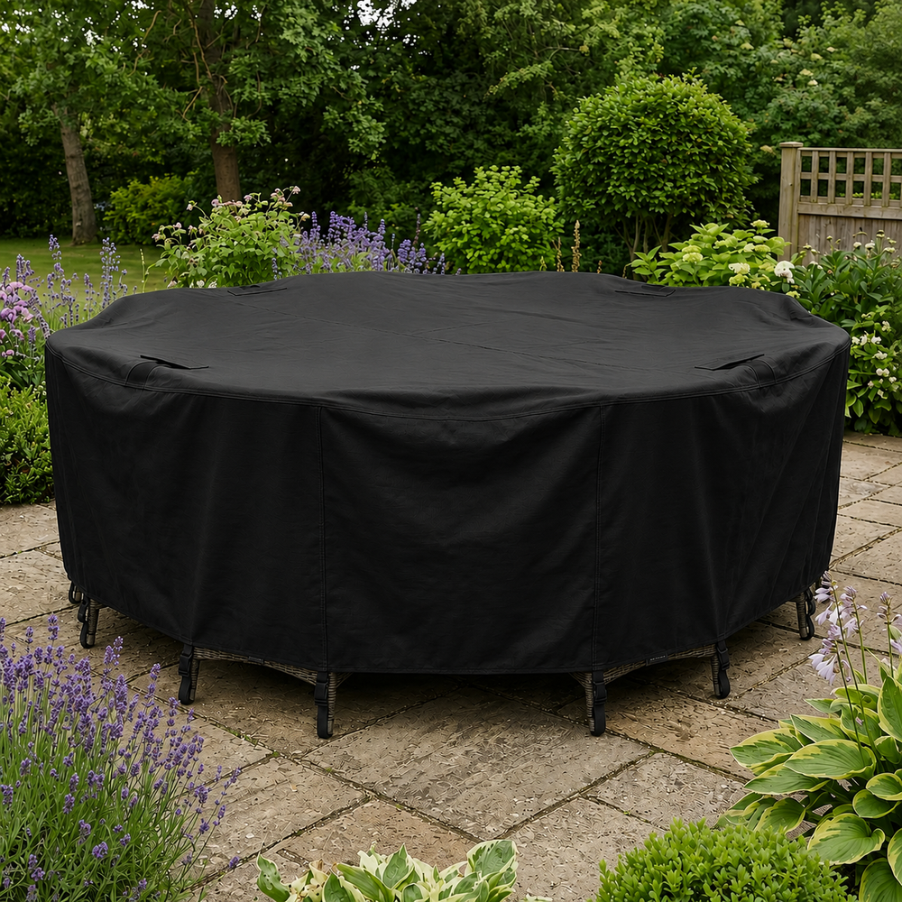 Heavy Duty 6-8 Seater Round Furniture Cover – Black – Polyethylene – Outdoor Protection