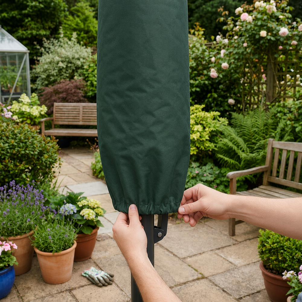 Heavy Duty Parasol Cover – Large Green – Polyethylene Protection – Outdoor Use
