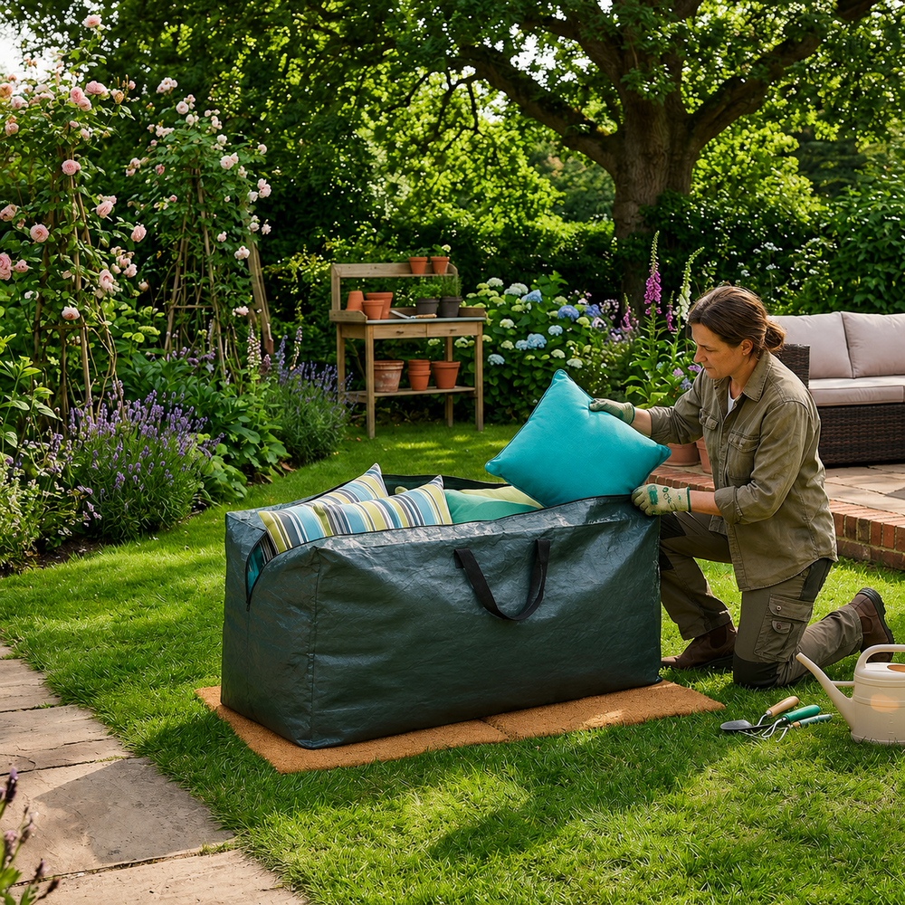 Heavy Duty Cushion Bag – Green – Multi-Layered Polyethylene – Outdoor Cushion Protection
