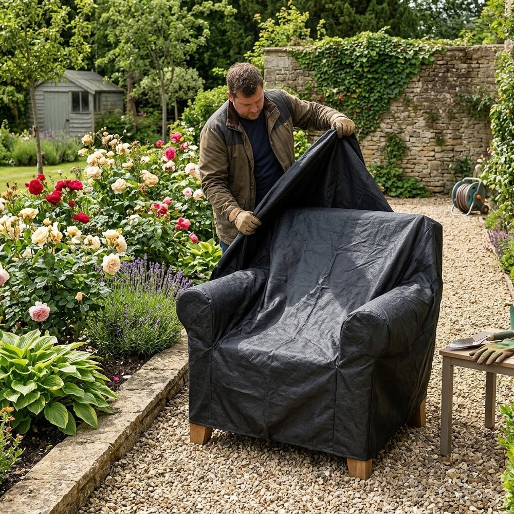 Large Armchair Cover – Black – Heavy Duty Polyethylene – Garden Protection