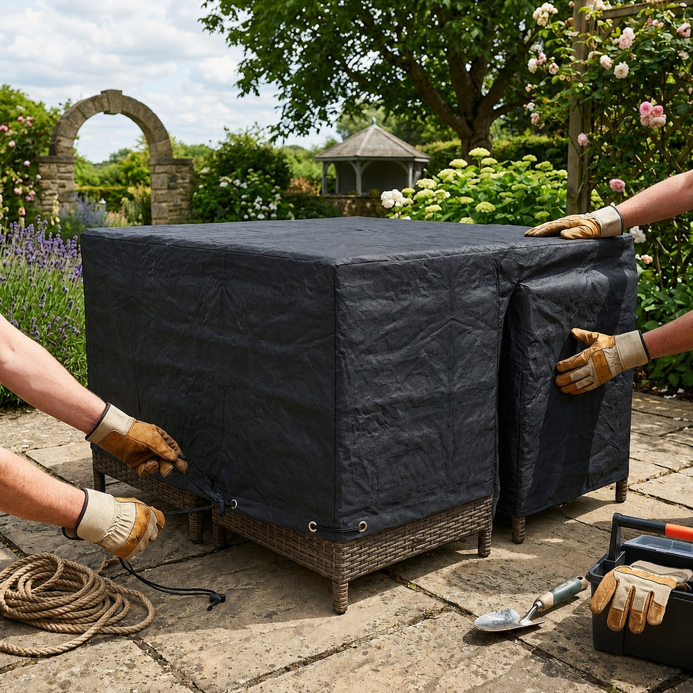 Heavy Duty 4 Seater Cube Set Cover – Black – Polyethylene – Outdoor Protection