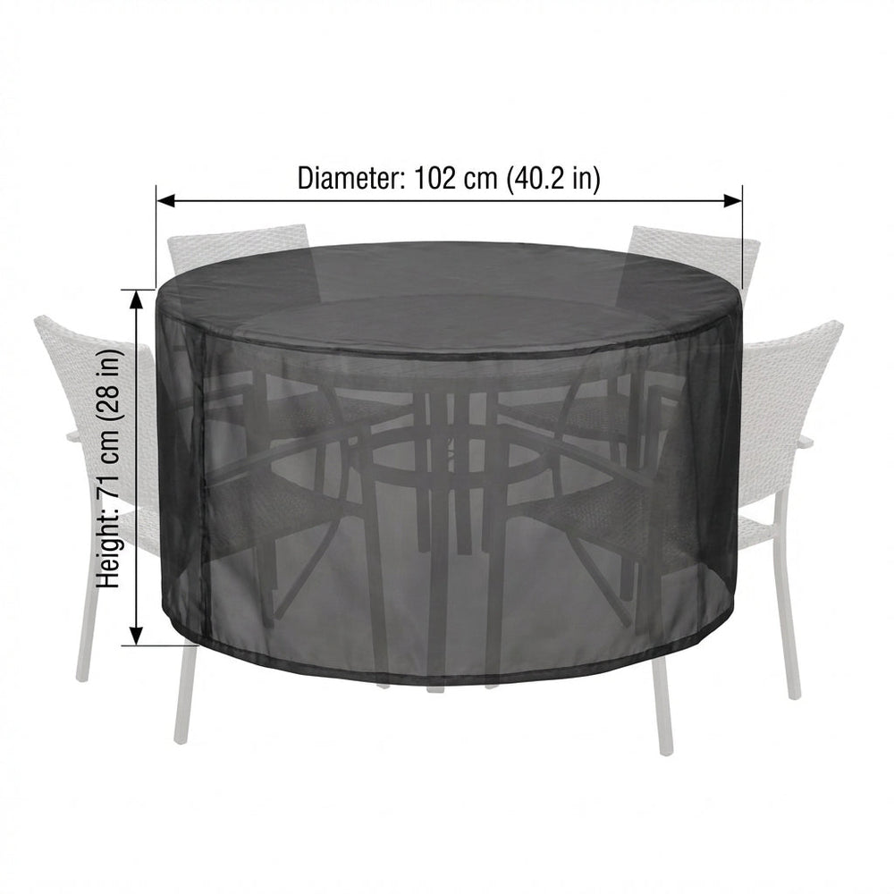 Circular Table Cover – 4 Seat – Black Polyester – Outdoor Furniture Protection