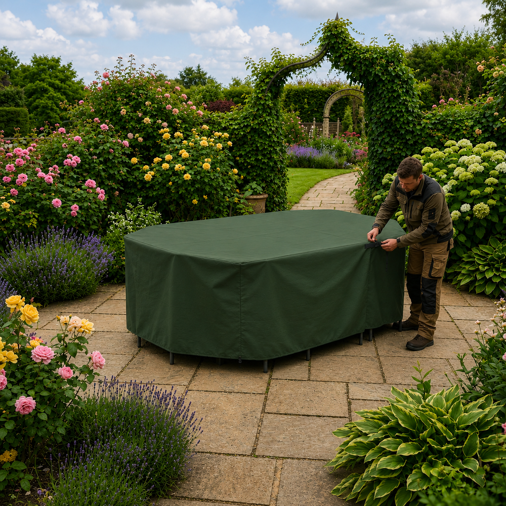 Rectangular Patio Set Cover – 8 Seat Green – Durable Polyester – Outdoor Protection