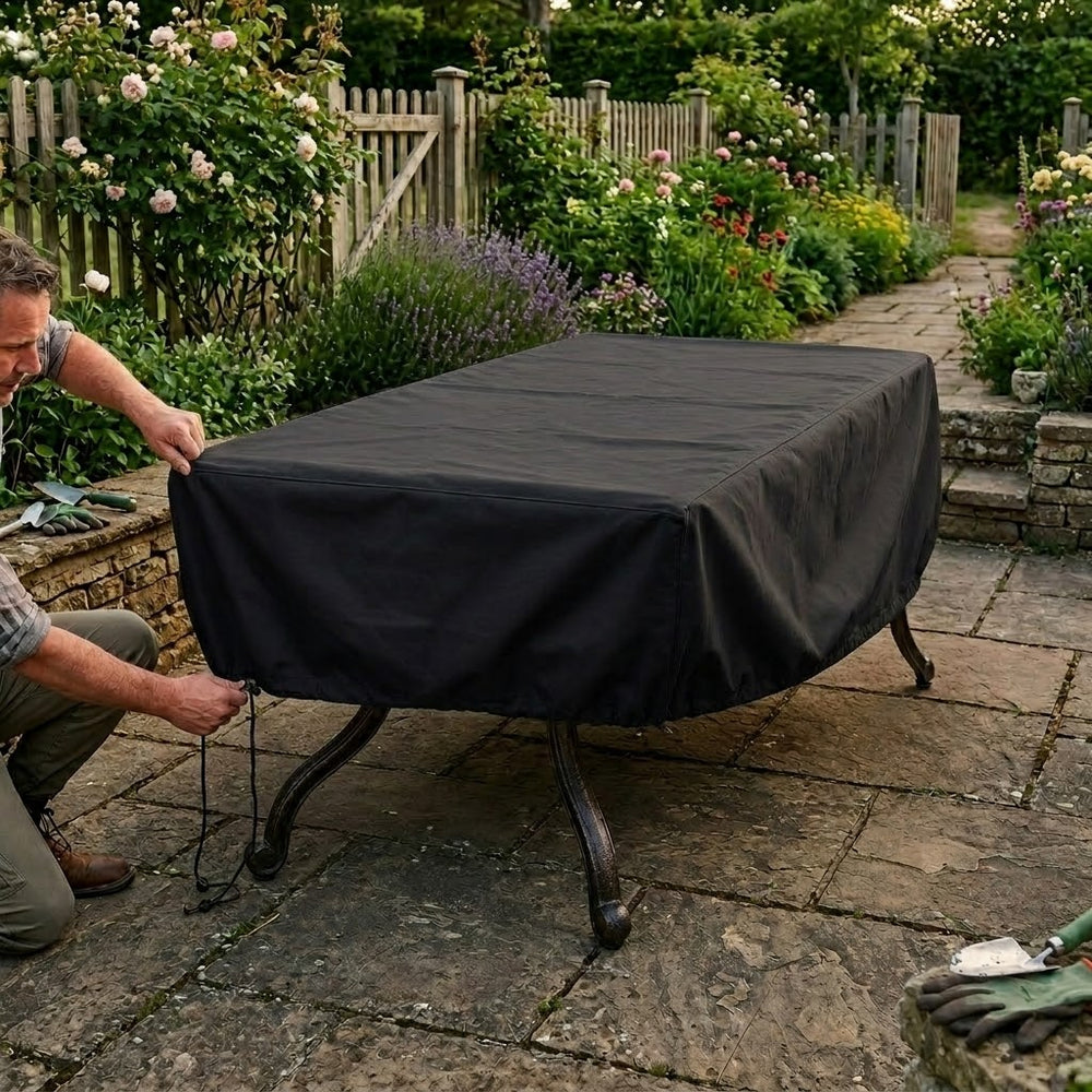 Heavy Duty 6 Seater Rectangular Table Cover – Black – Polyethylene – Outdoor Protection