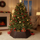 Premium Faux Rattan Folding Christmas Tree Skirt - Easy Storage with Four Panels, 48cm Square Base & 25cm Height
