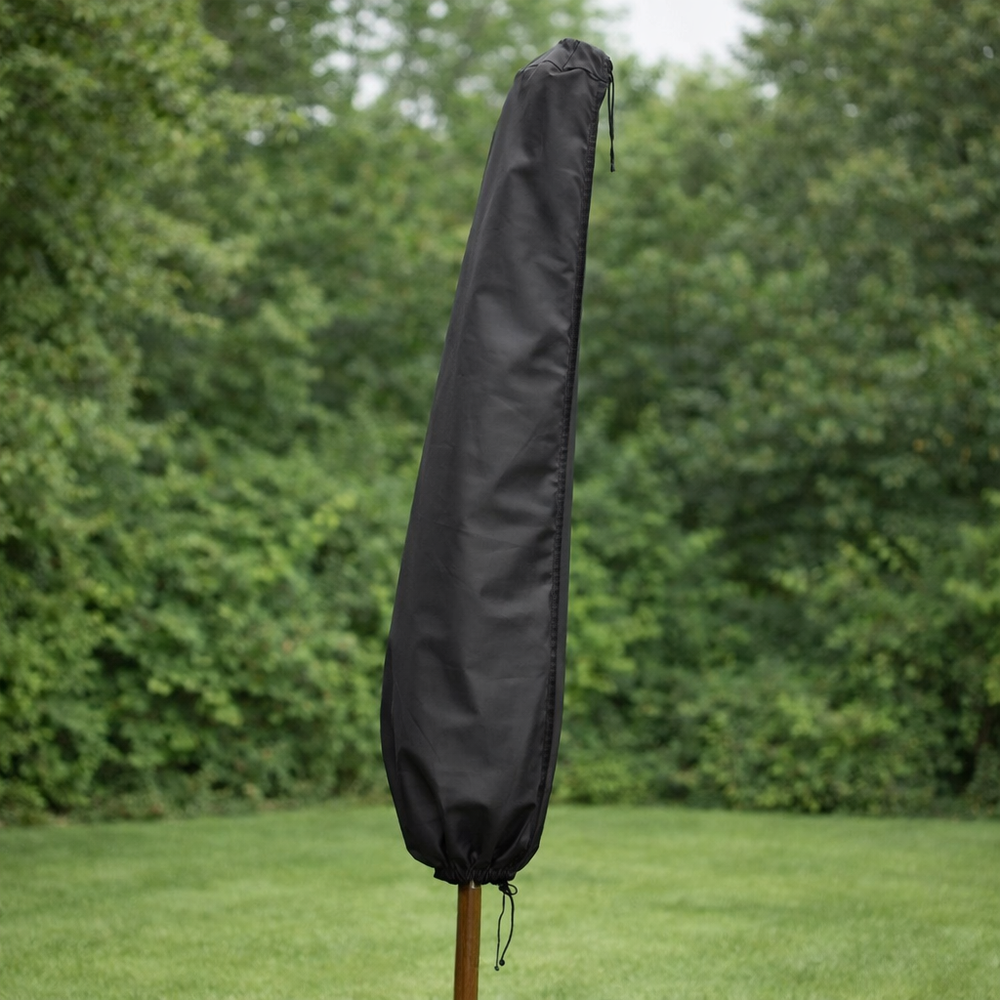 Large Parasol Cover – Black – Heavy Duty Waterproof Polyester – Outdoor Protection