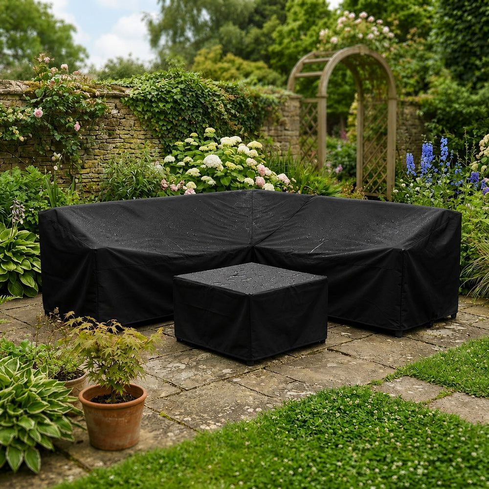 Large Corner Unit Cover – Black – Heavy Duty Polyethylene – Garden Sofa Protection