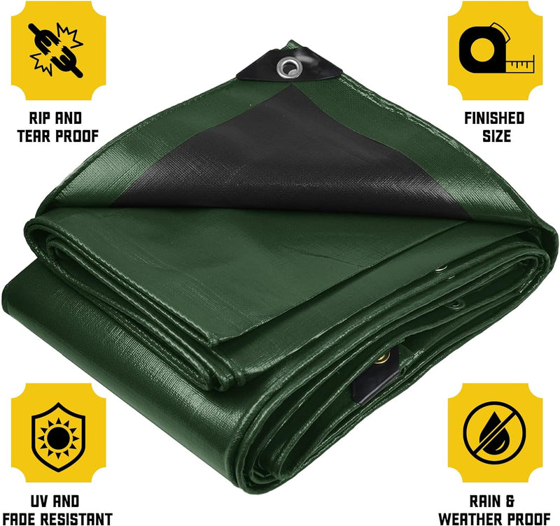 High-Performance UV Resistant Heavy Duty Waterproof Green/Black Tarpaulin - 305gsm