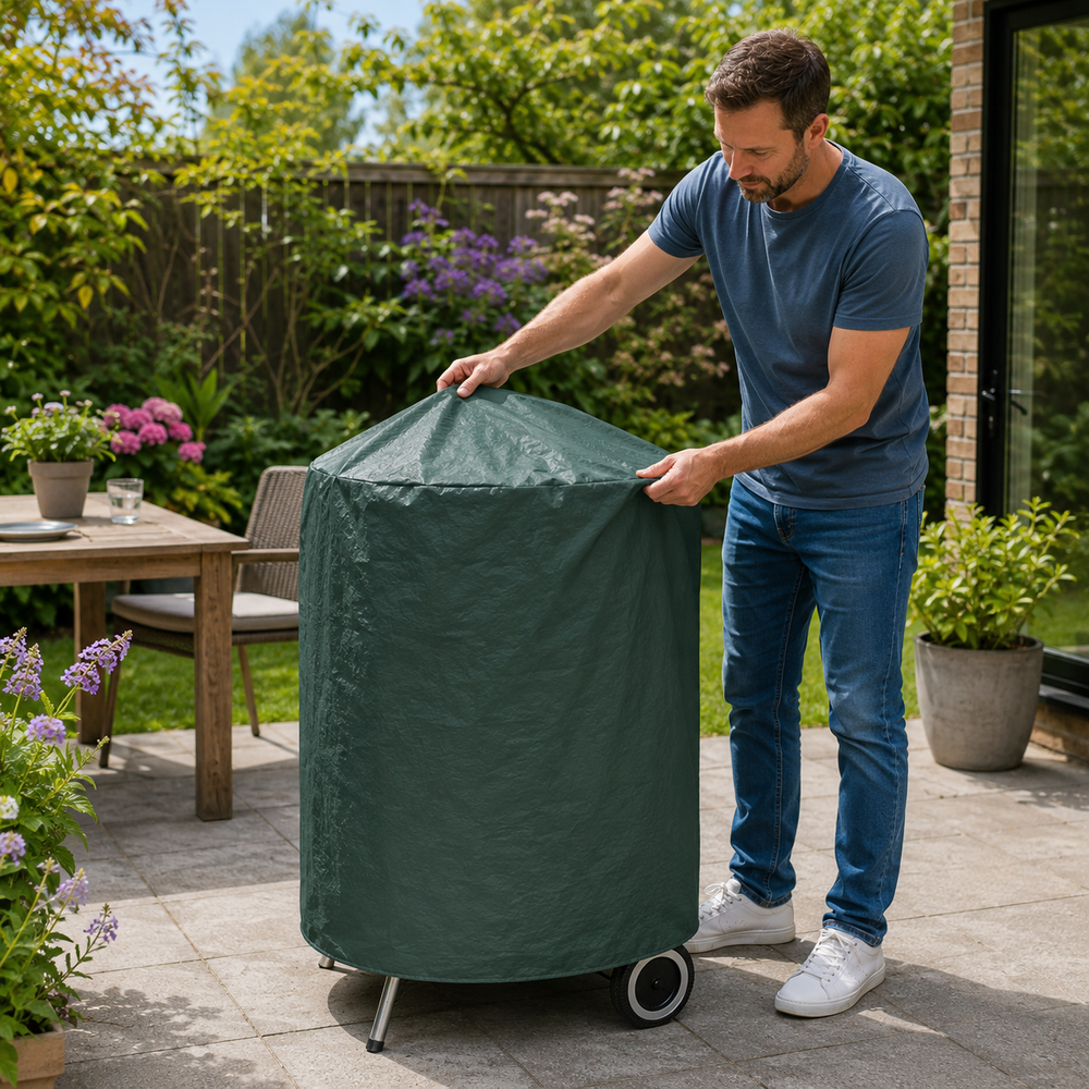 Heavy Duty Kettle Barbecue Cover – Green – Polyethylene Protection – Outdoor BBQ Safeguard