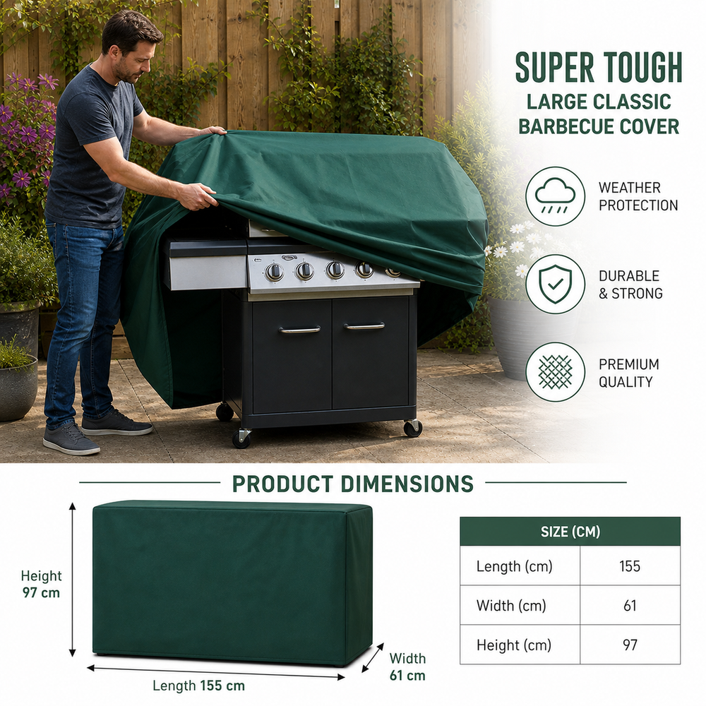 Barbecue Cover – Large Green – Super Tough Material – Outdoor Protection