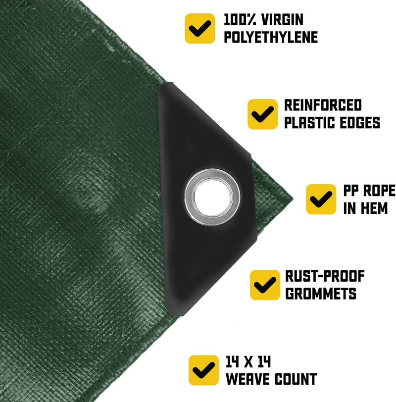Premium Heavy Duty Waterproof Polyethylene Tarpaulin Green/Black - 155gsm