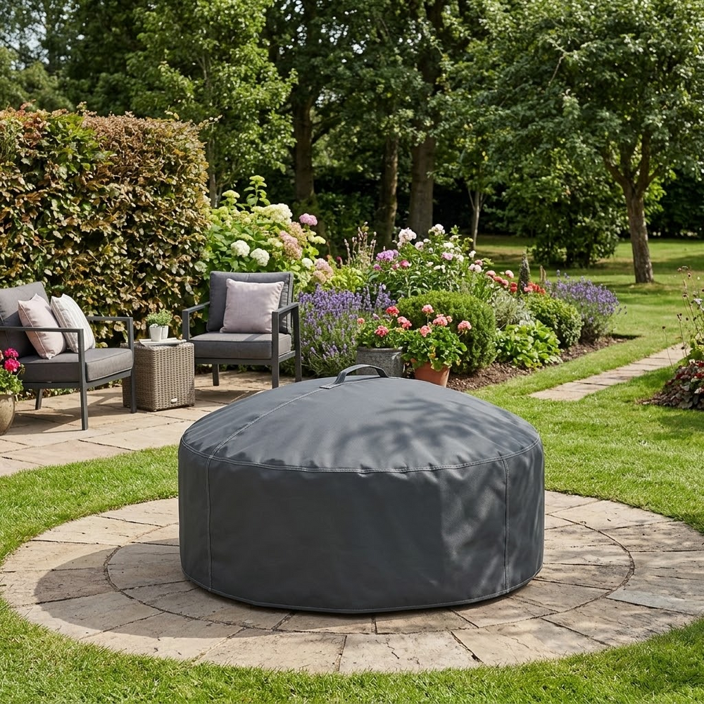 Fire Pit Cover – Large Round Charcoal – Durable Polyester – All-Weather Protection