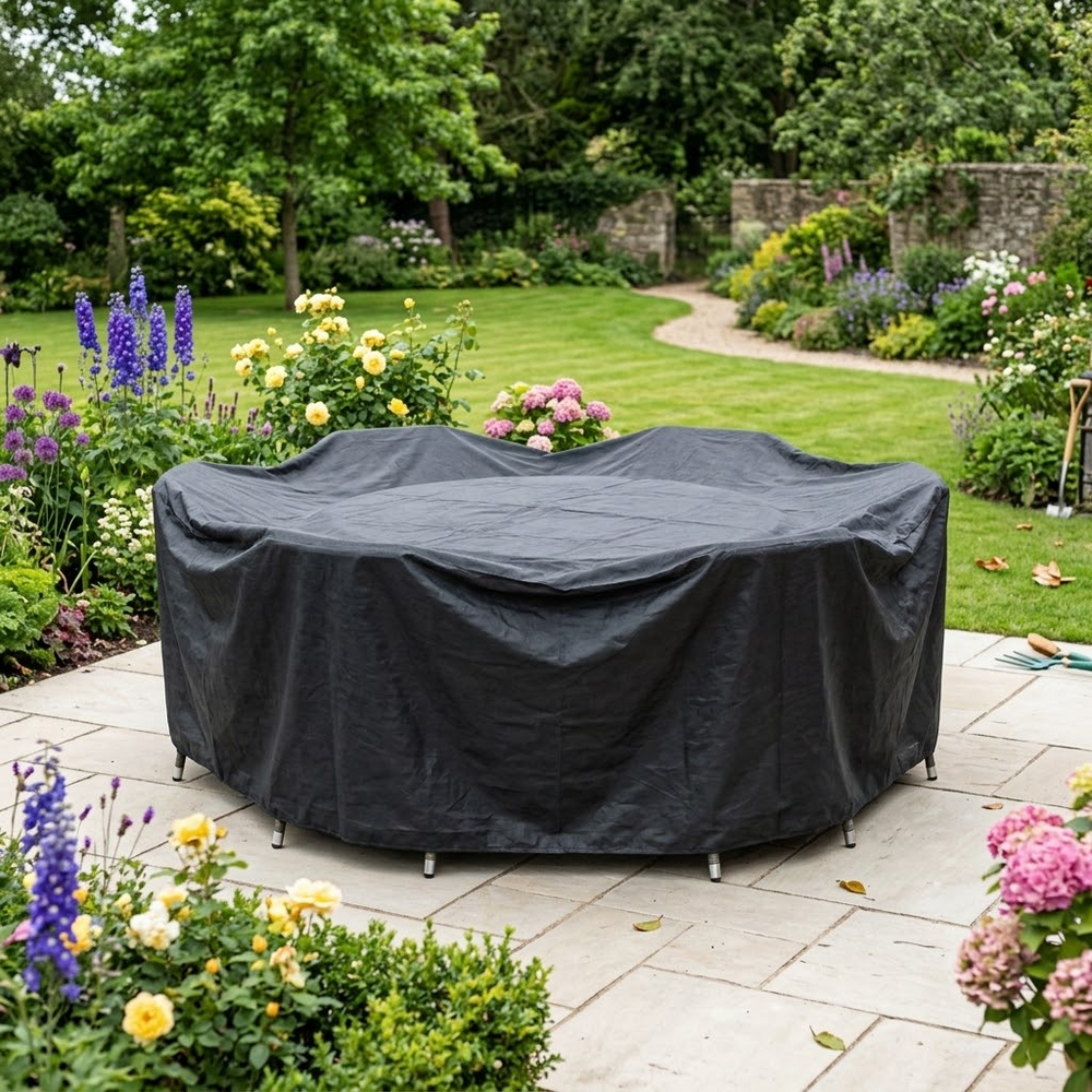 4-6 Seater Round Furniture Set Cover – Black – Heavy Duty PE – Outdoor Dining Protection