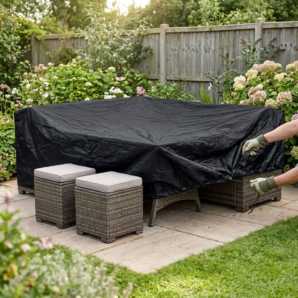 Compact Square Dining Set Cover – Black – Heavy Duty Polyethylene – Outdoor Protection