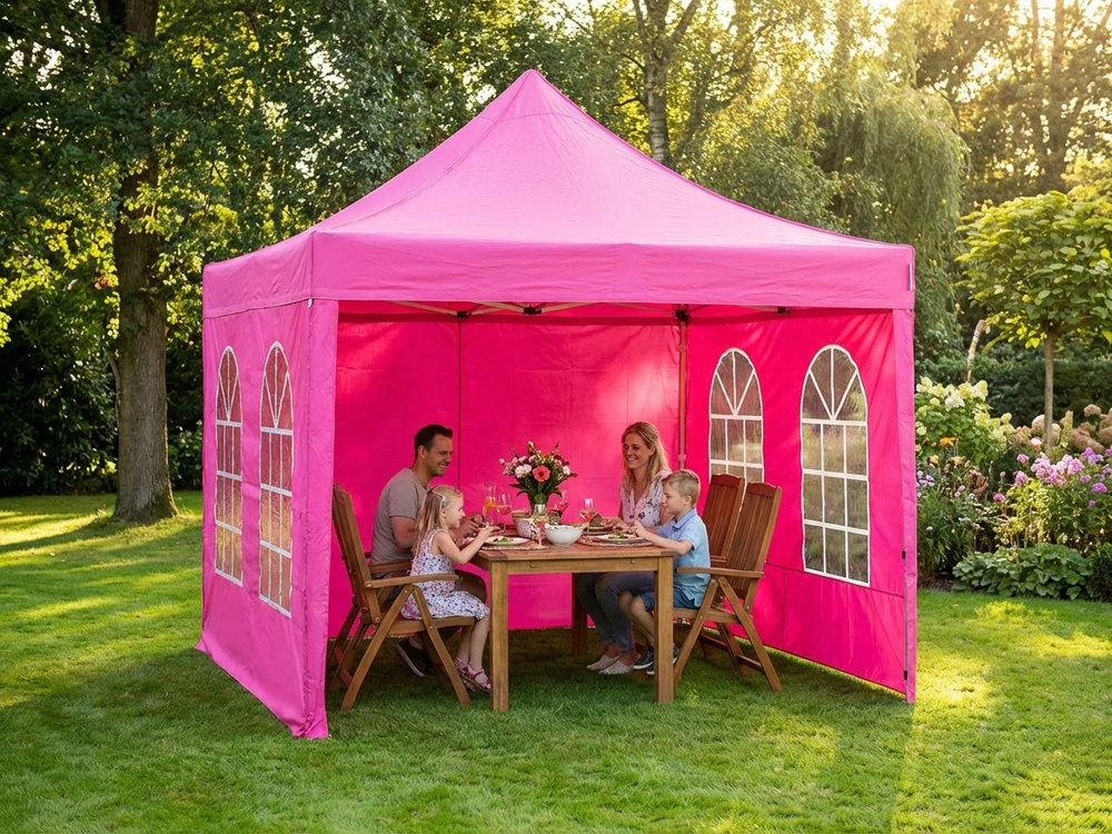 Pink pop up gazebo 3x3m with aluminium frame for outdoor use