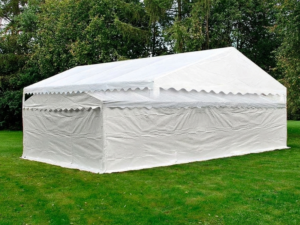 White storage tent 5x8 m with polyethylene and steel frame