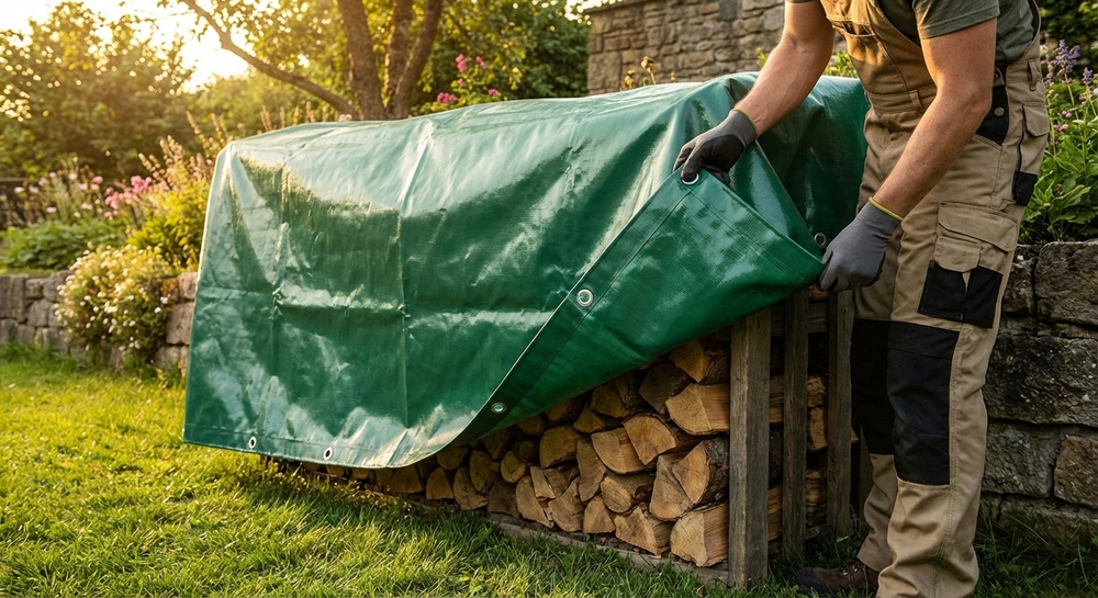 Green PVC Tarpaulin 6x12 m, Flame Retardant