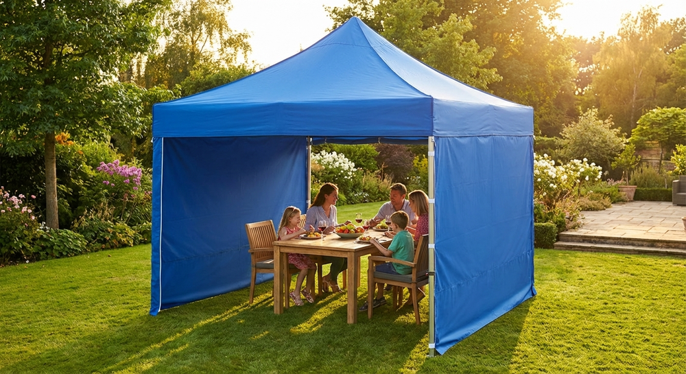 Blue pop-up gazebo with steel frame for outdoor events - view 3