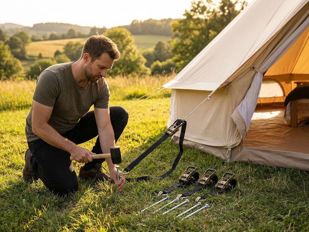 Storm protection set with 60cm pegs and straps for outdoor use