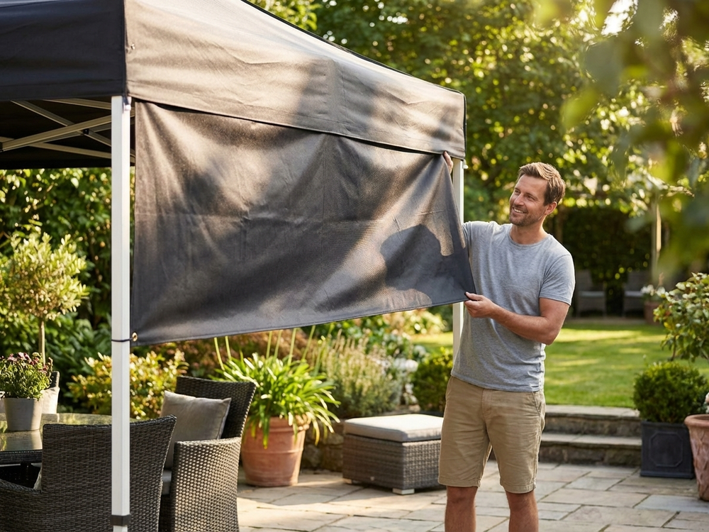 White gazebo banner for event displays - product detail