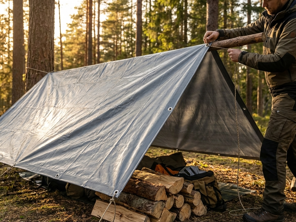 Grey PVC Tarpaulin 5x7 m Flame Retardant for Industrial Use - product detail