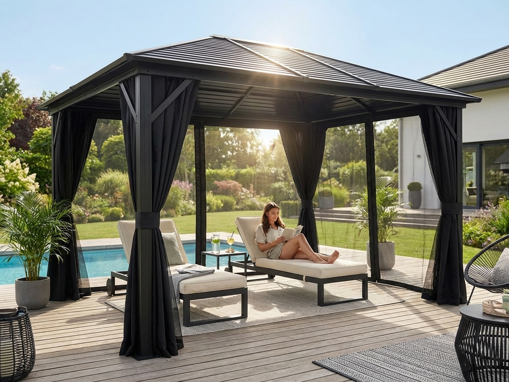 Black 3x4m gazebo with aluminium frame and steel roof - view 3