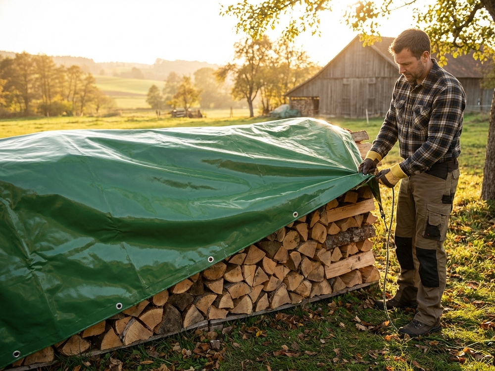 Green PVC tarpaulin 4x6 m, flame retardant and waterproof