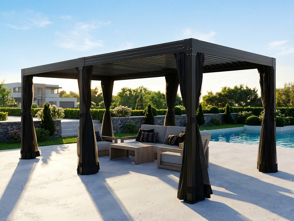 Black gazebo sidewalls with mosquito net for outdoor pergola - product detail