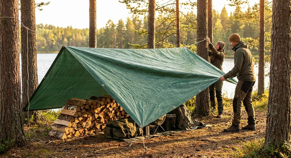 Green PVC tarpaulin 6x10 m outdoor waterproof cover - view 3