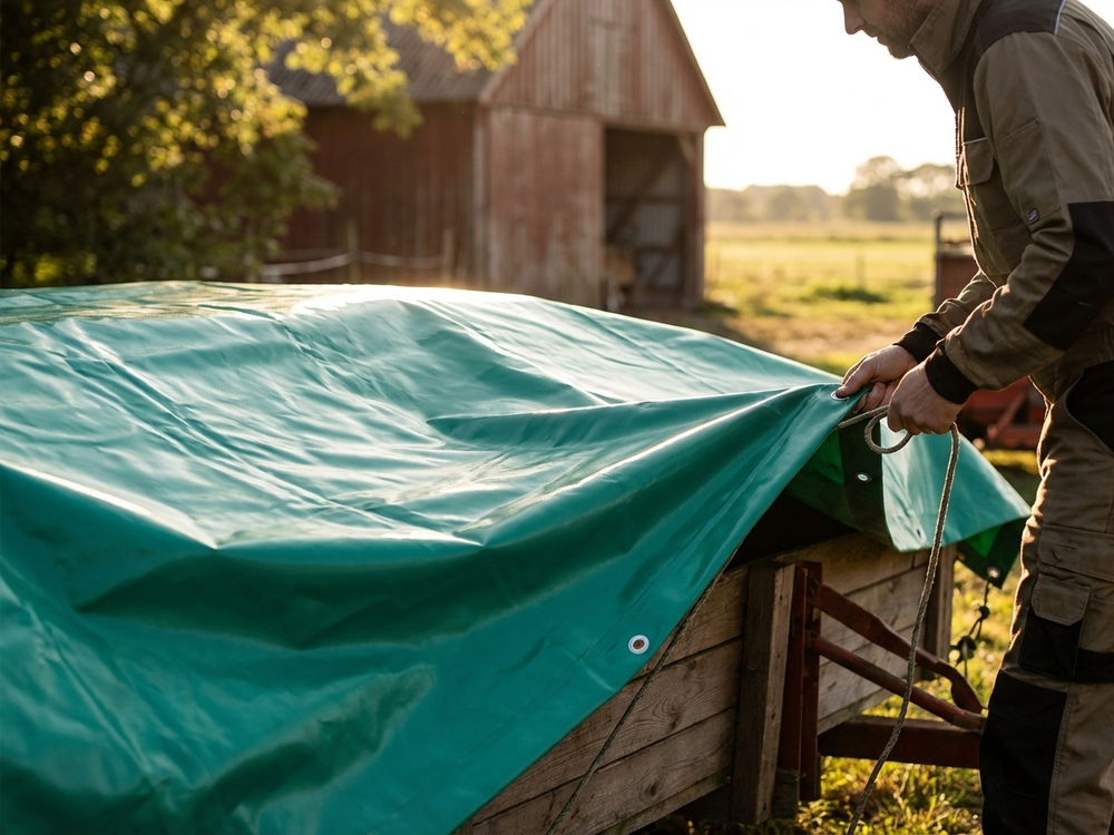 Green PVC tarpaulin 8x10 metres for outdoor use - view 3