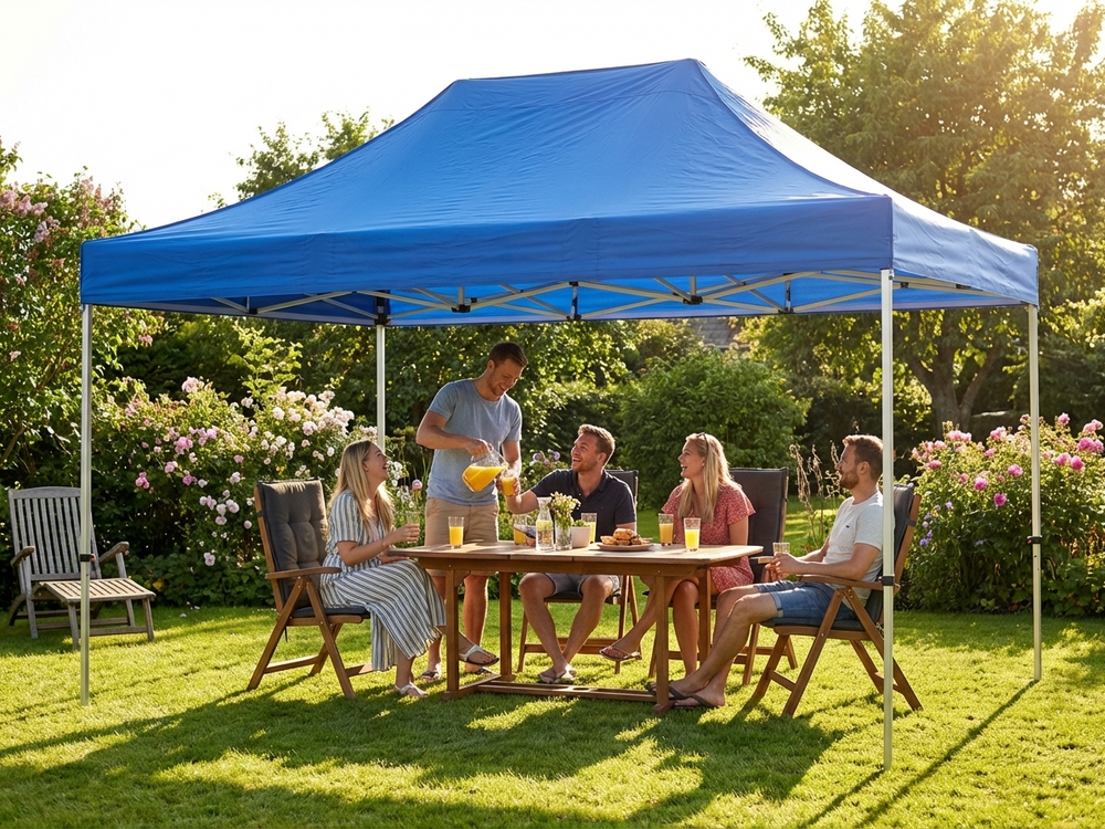 Pop up gazebo 3x4.5 m blue with steel frame for outdoor events