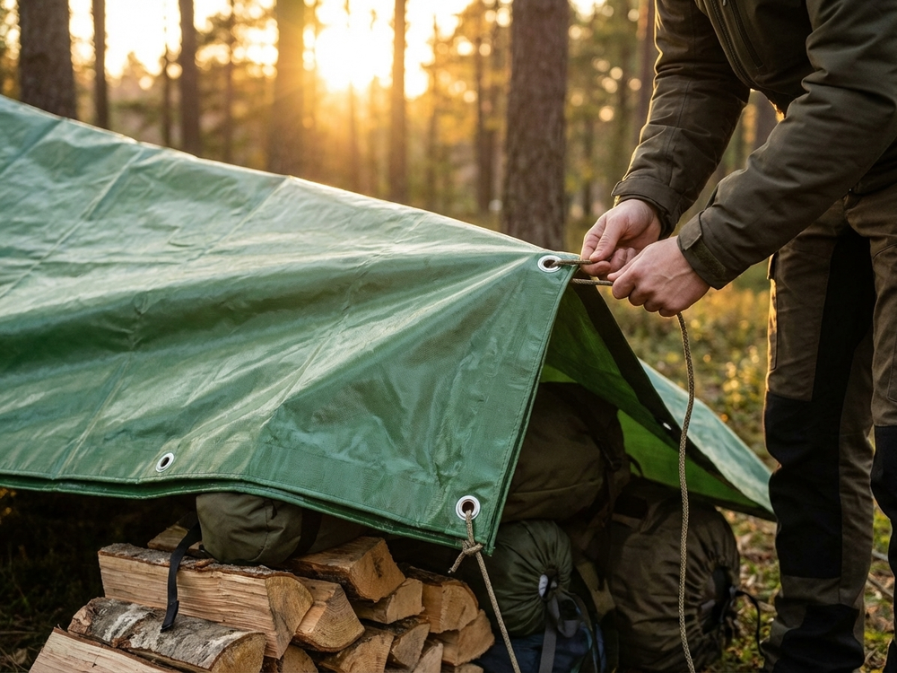 Green PVC tarpaulin 4x6 m, flame retardant and waterproof - view 3