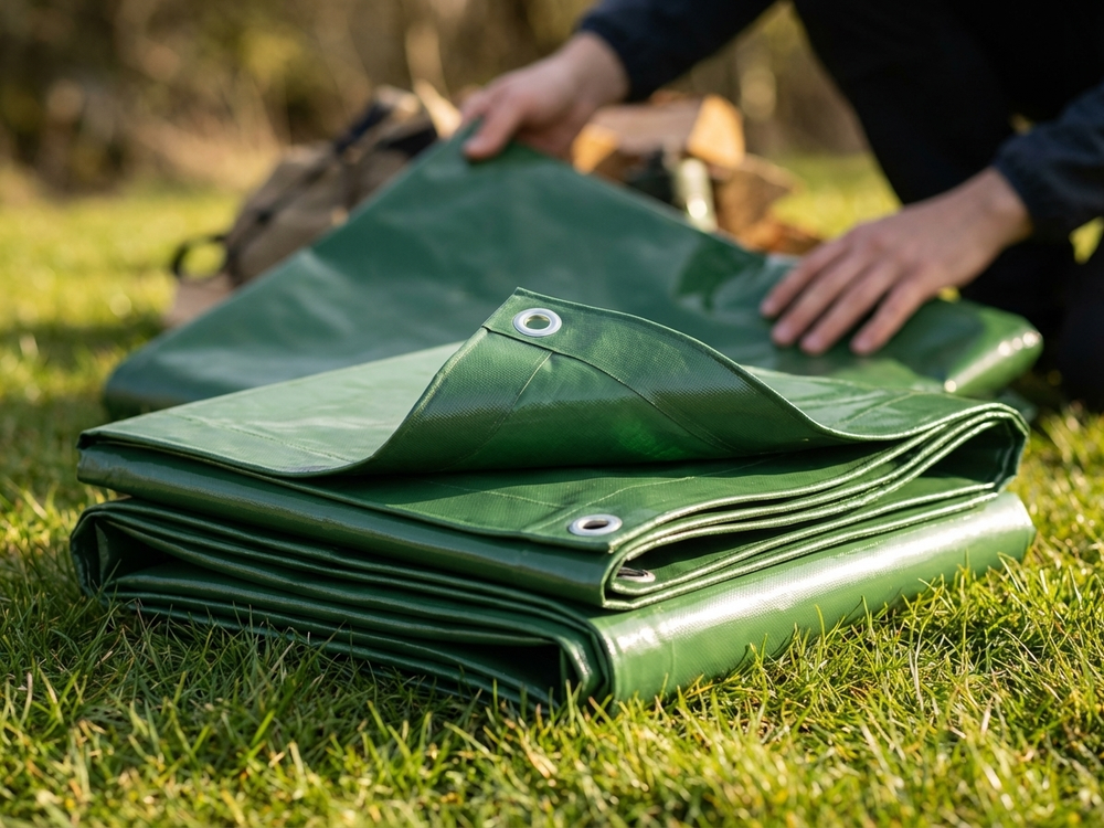 Green PVC tarpaulin 5x7 m, flame retardant for outdoor use