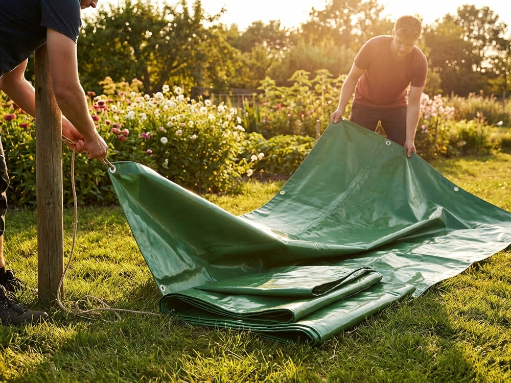 Green PVC Tarpaulin 6x12 m, Flame Retardant - view 3