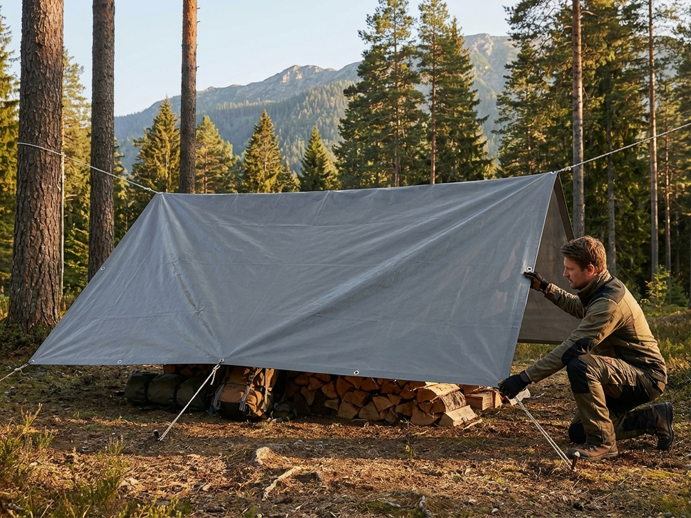 Grey PVC Tarpaulin 5x7 m Flame Retardant for Industrial Use - view 3