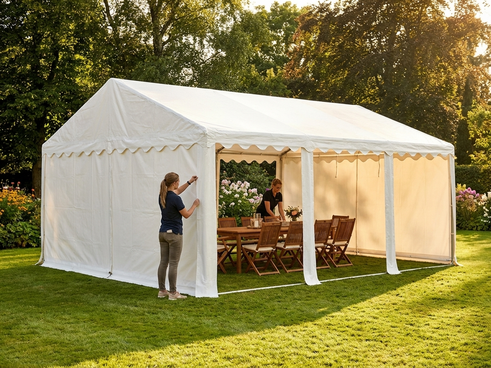 White PVC marquee roof cover for 7x7 m shelter - view 3